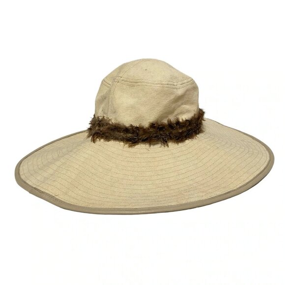 GUCCI - Beige Dark Brown Cotton Leather Feather Hat main image 10